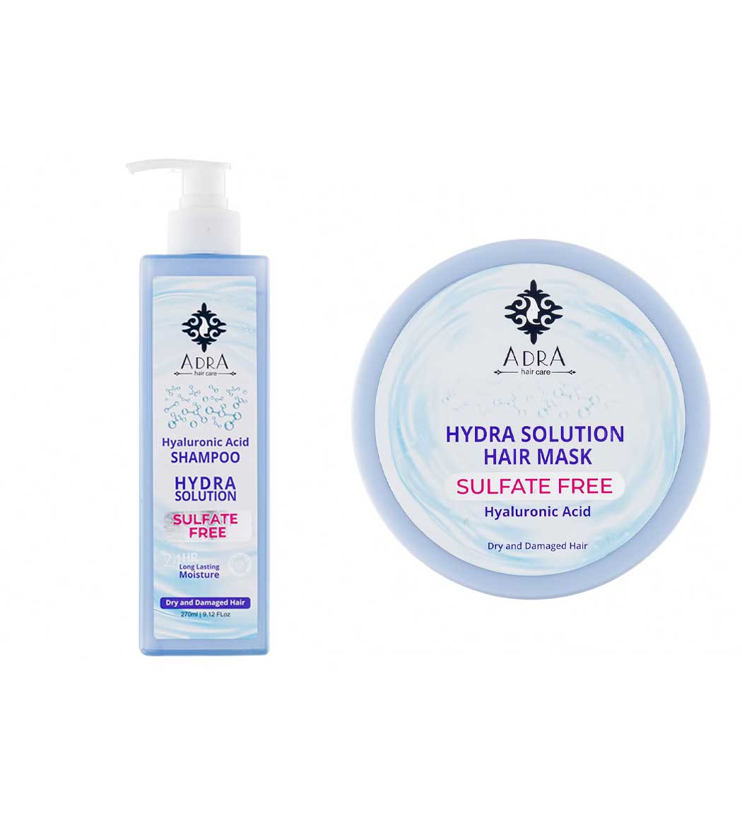 پک شامپو مو سر مناسب مو خشک و آسیب دیده حاوی هیالورونیک اسید 270 میل و ماسک مو با آبکشی فاقد سولفات حاوی هیالورونیک اسید 400 میل
