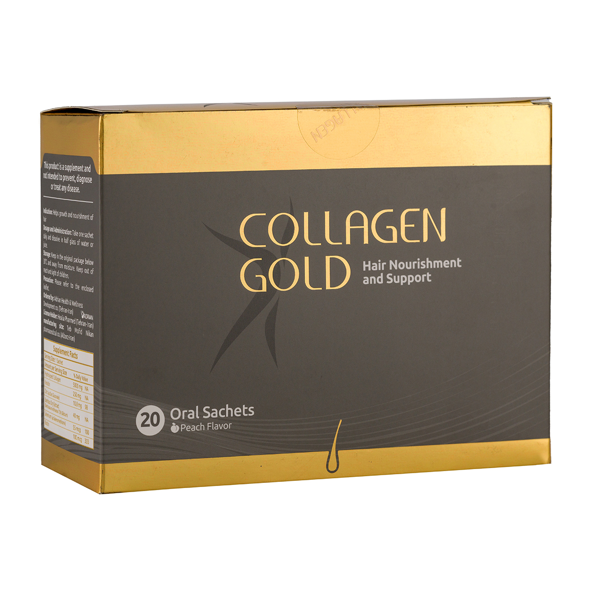 ساشه کلاژن گلد مو و ناخن با طعم هلو بسته 20 عددی