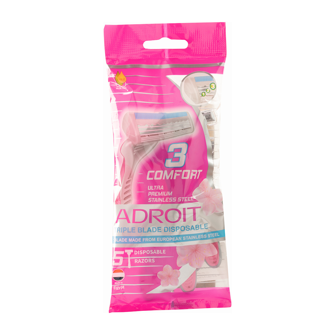 تیغ یکبار مصرف زنانه سه لبه صابون دار بسته 5 عددی