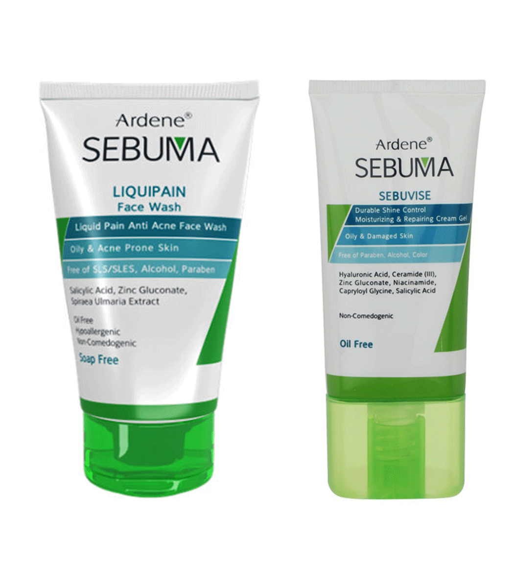 پک مایع شوینده غیرصابونی Liquipain سبوما مناسب پوست صورت چرب و دارای آکنه 150میل به همراه کرم ژل مرطوب کننده و بازسازی کننده سبوما مناسب پوست چرب و آسیب دیده 40میل