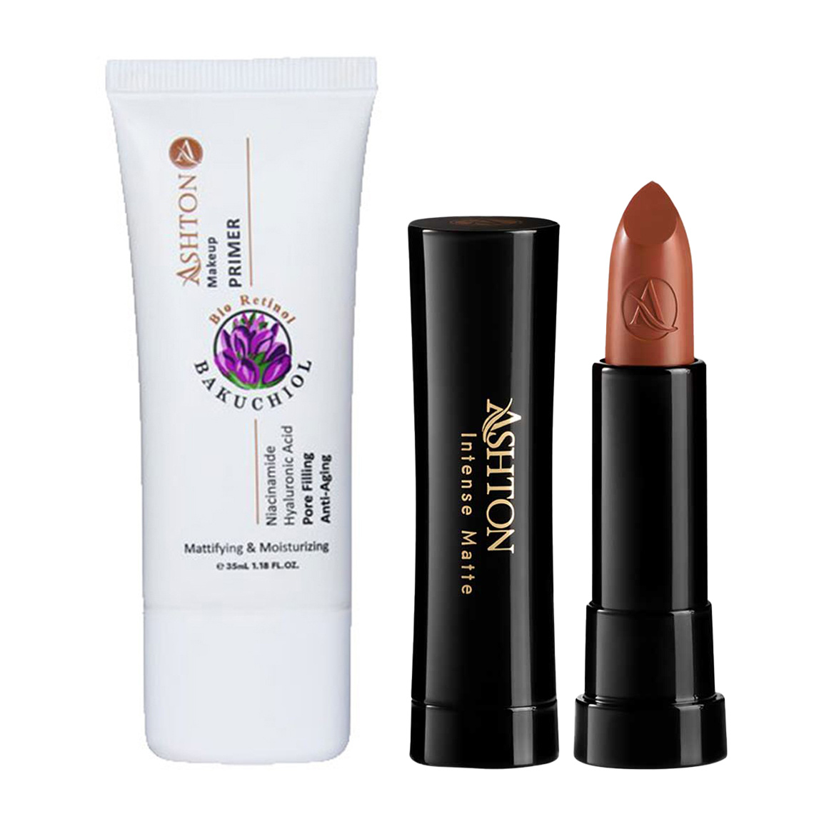 پک دو عددی پرایمر حاوی عصاره باکوچیول حجم 35 میلی لیتر و رژ لب جامد مدل مات وزن 4 گرم شماره 47