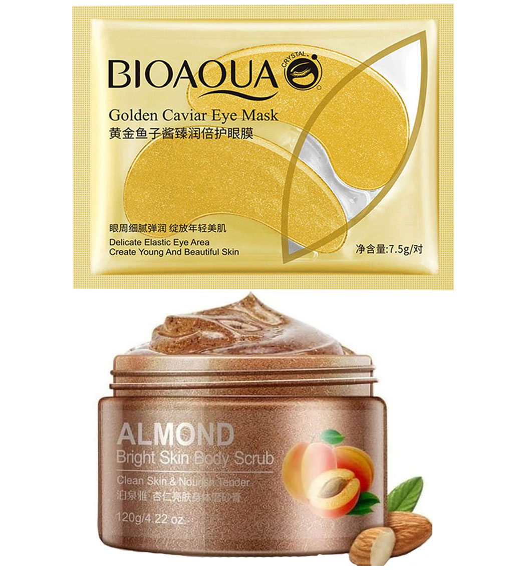 پک 2 عددی اسکراب روشن کننده صورت حاوی عصاره زردآلو و ماسک ورقه ای زیر چشم خاویار طلایی