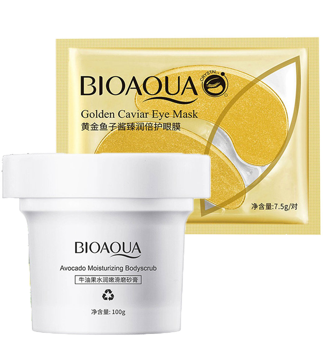 پک 2 عددی اسکراب بدن آووکادو و ماسک ورقه ای زیر چشم خاویار طلایی