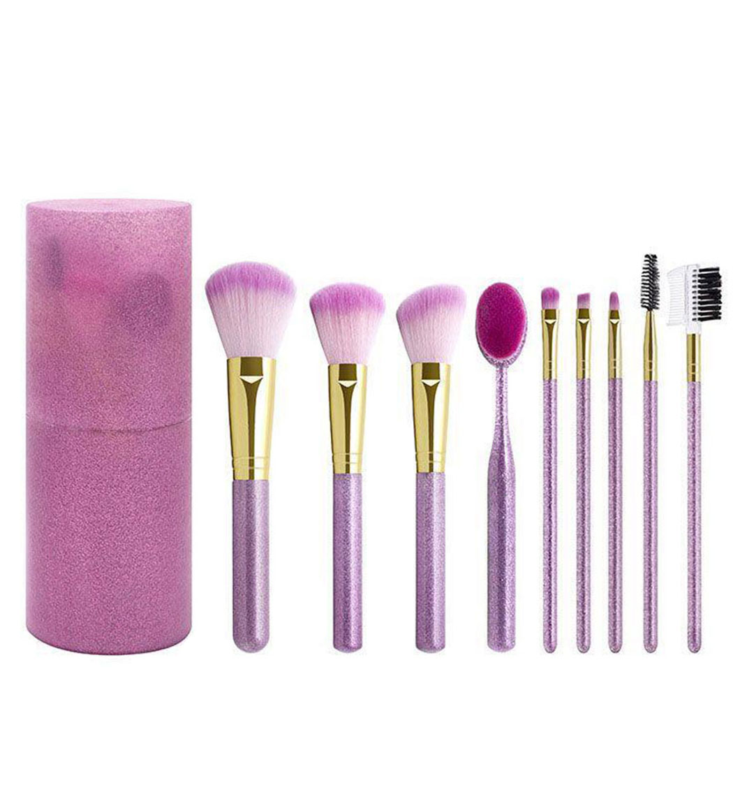 ست براش آرایشی 9 عددی لیوانی رنگ صورتی