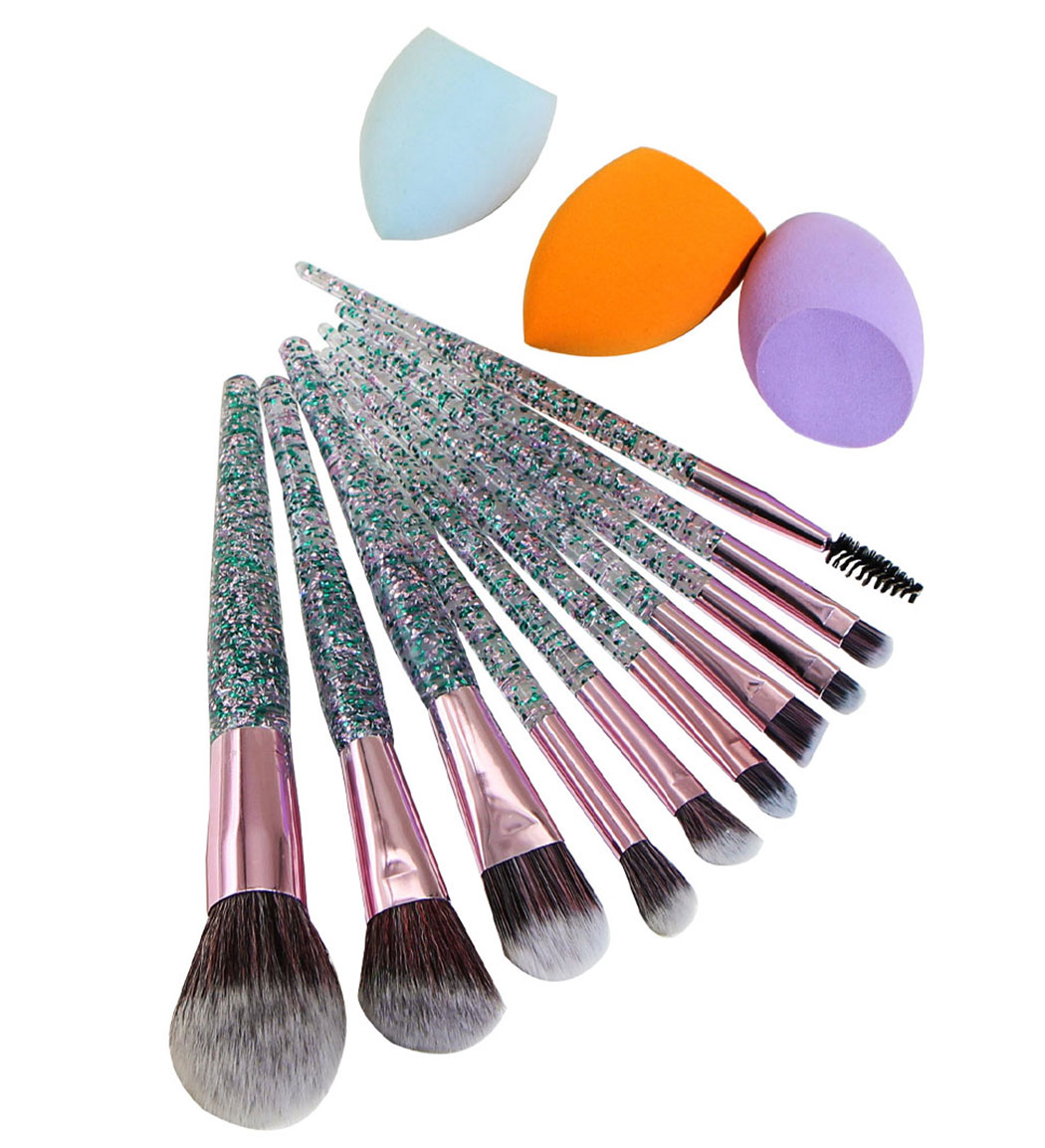 ست برس آرایشی مدل S2 مجموعه 10 عددی به همراه 3 عدد پد آرایشی