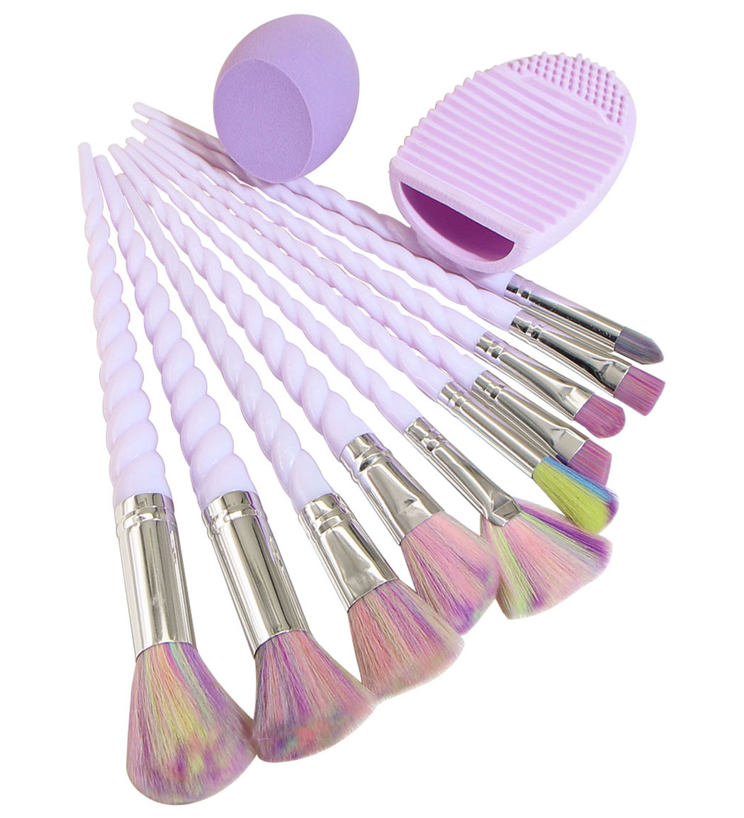 ست برا ش مدل U1 بنفش 10 عددی به همراه پد آرایشی و براش شور