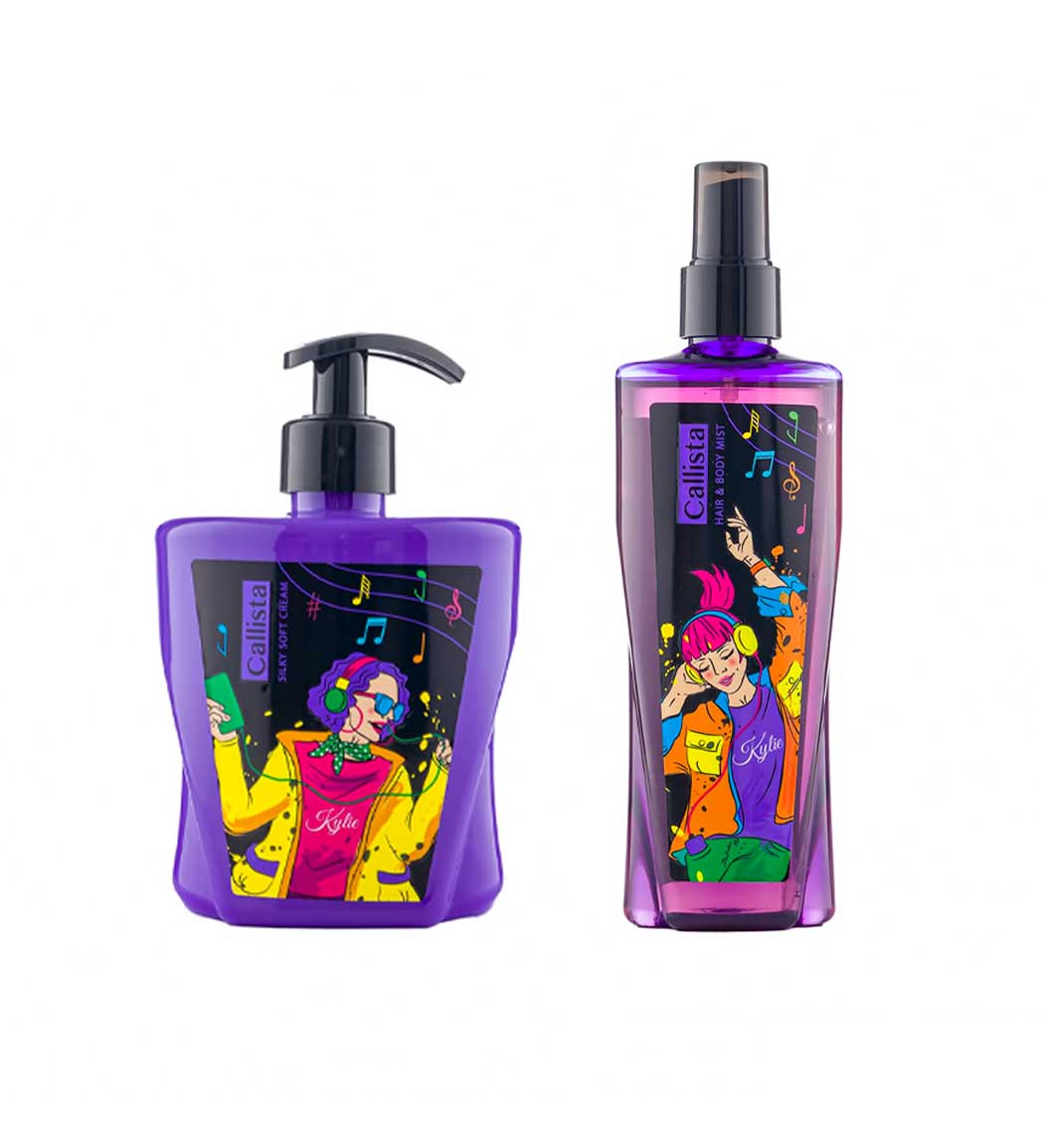 پک لوسیون بدن مدل KYLIE حجم 400 میل و بادی اسپلش زنانه مدل Kylie حجم 200 میل