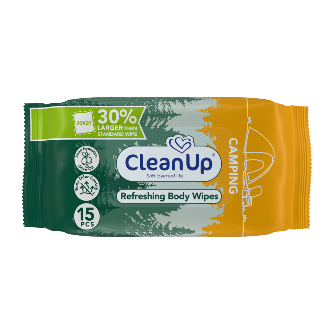 دستمال مرطوب پاک کننده بدن مدل Camping بسته 15 عددی