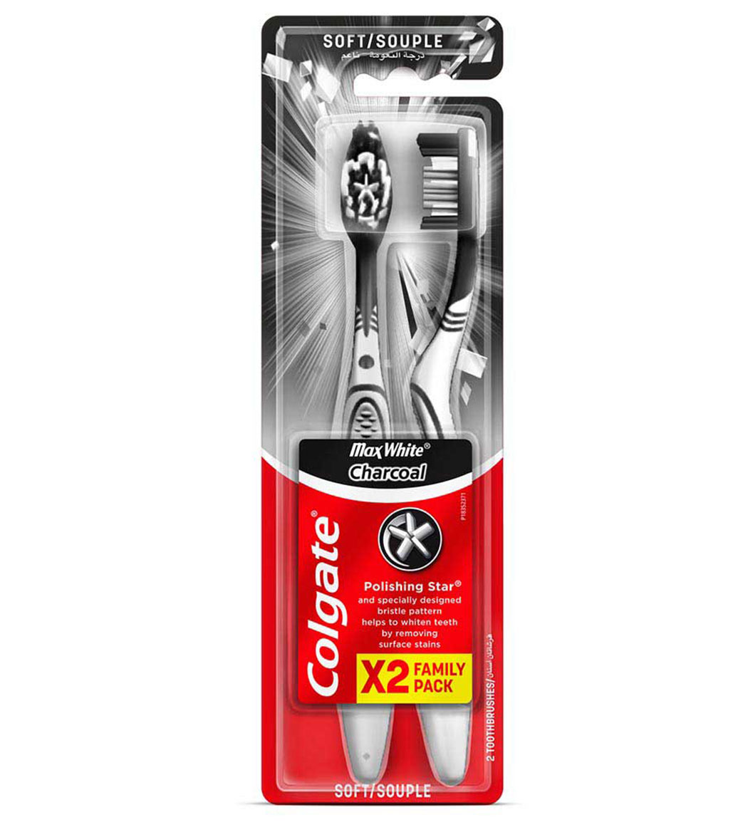 مسواک ذغالی مدل soft max white charcoal پک 2 عددی