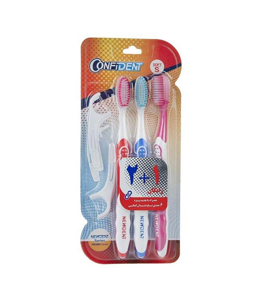 مسواک نیودنت مدل پروموپرل برس نرم بسته سه عددی همراه با نخ دندان