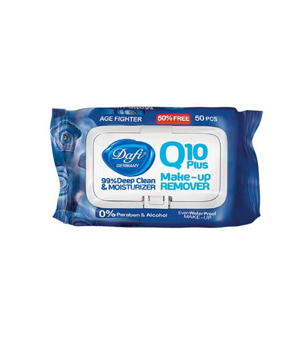 دستمال مرطوب پاک کننده آرایش ضد پیری حاوی Q10 و عصاره بلوبری 50 عددی