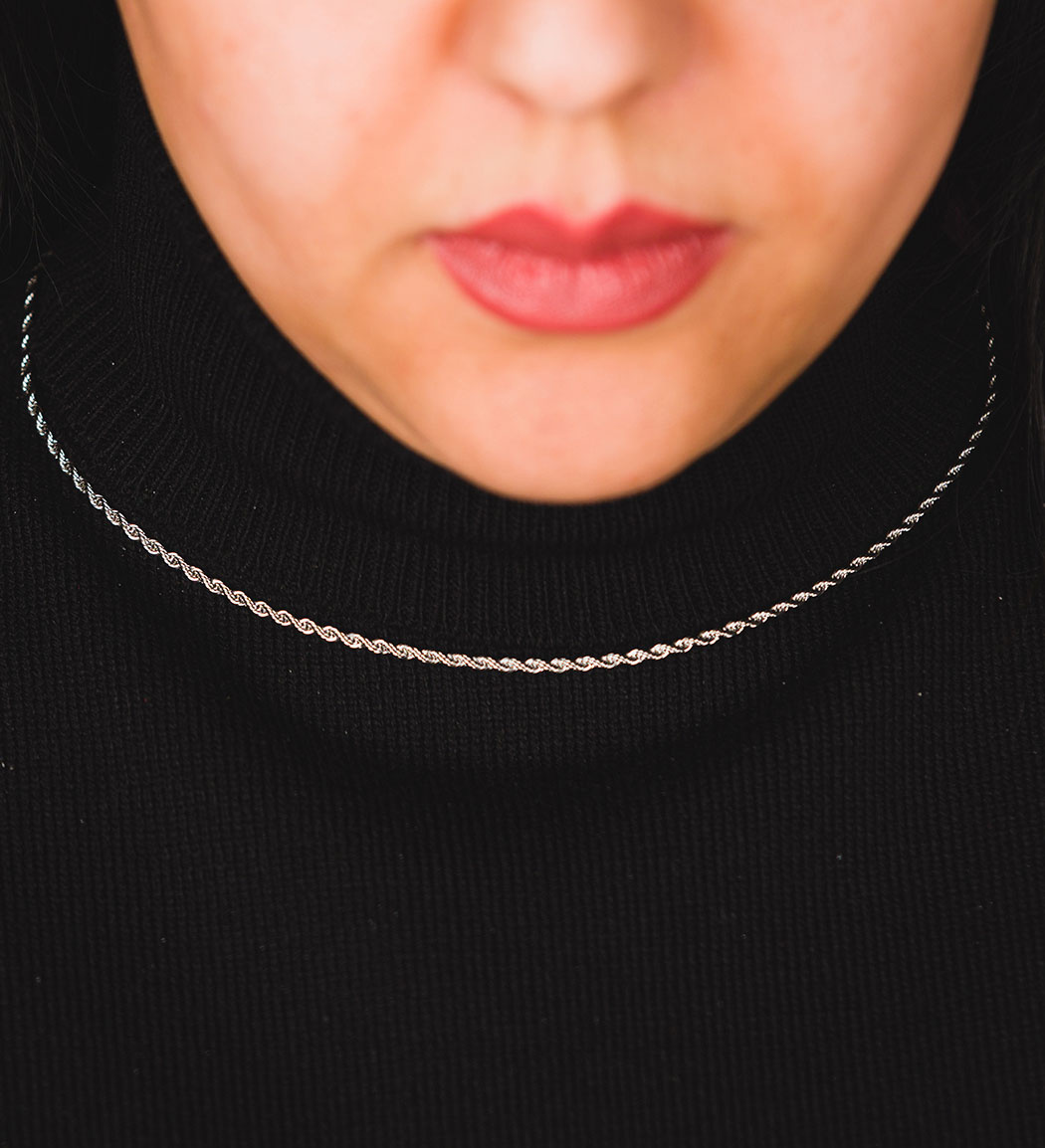 گردنبند مدل طنابی نقره ای کد ANM59