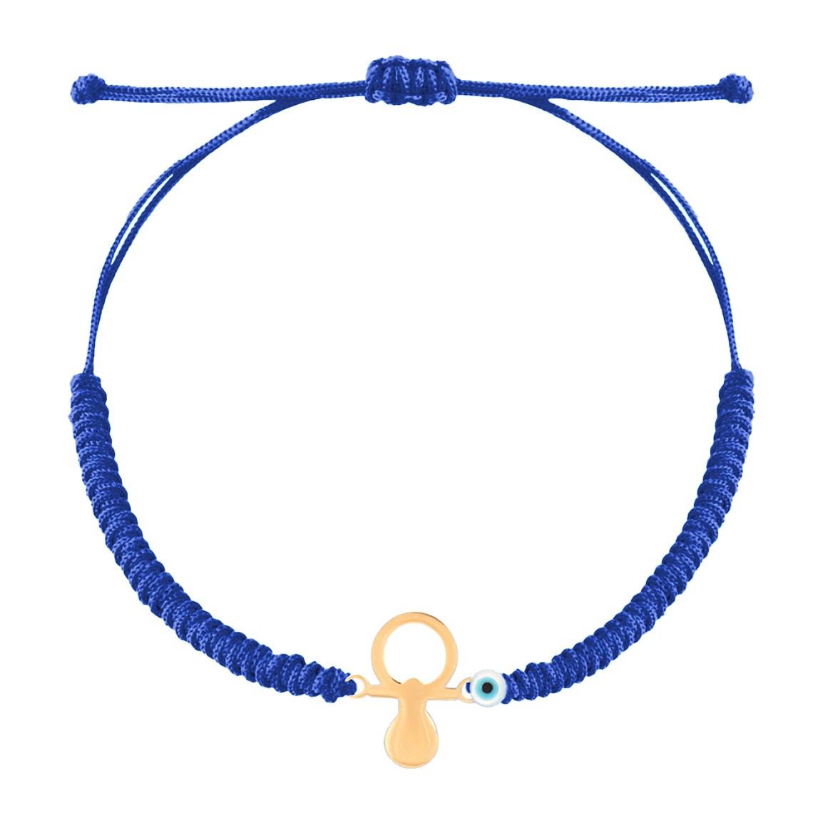 دستبند طلا 18 عیار با بند بافت مدل پستونک و چشم نظر