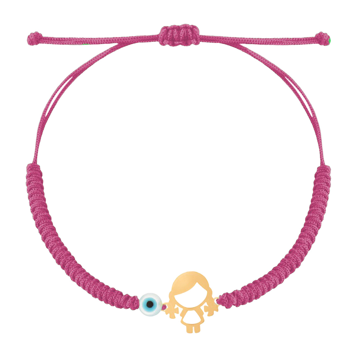 دستبند طلا 18 عیار با بند بافت مدل دختر و چشم نظر