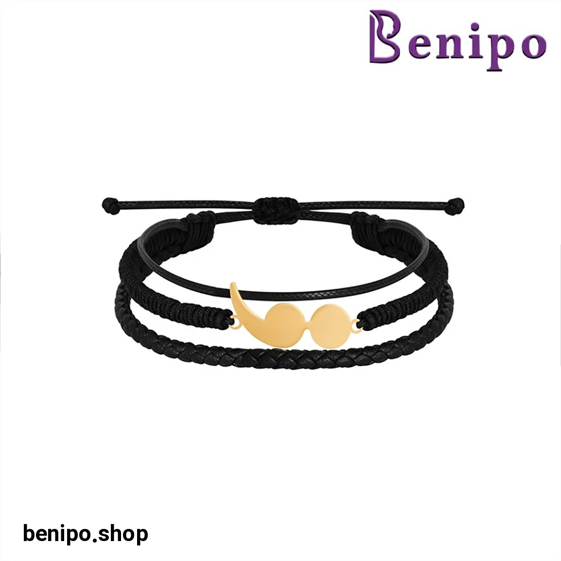 دستبند پلاک طلا چرم و بافت ویرگول