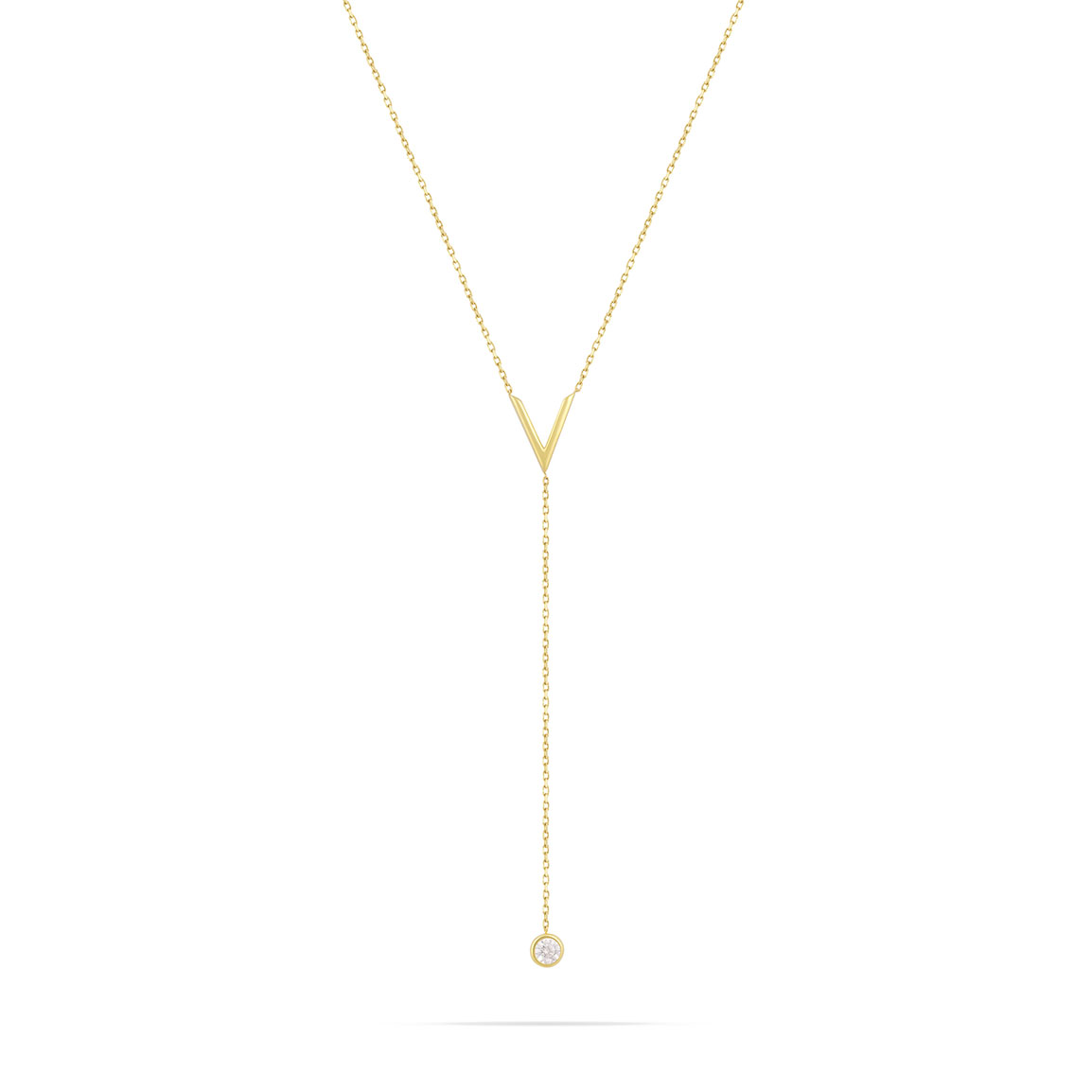 گردنبند تک رج V با آویز تک نگین