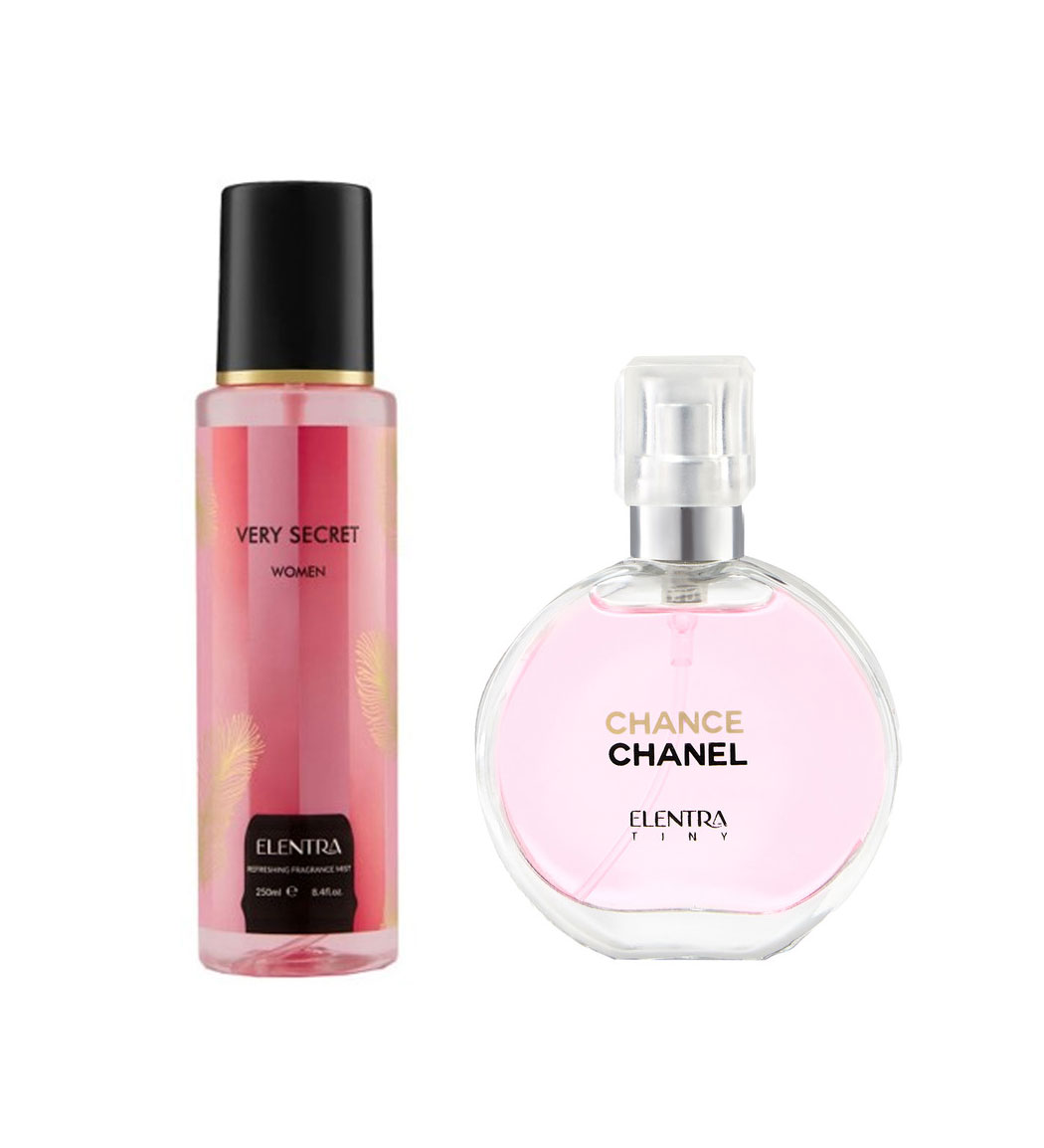 عطر جیبی زنانه تاینی مدل Chanel Chance به همراه بادی اسپلش زنانه مدل Very Secret