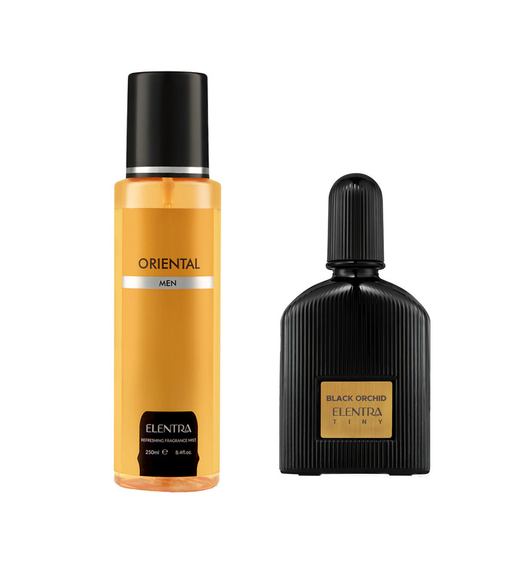 عطر جیبی زنانه تاینی مدل Tom Ford Black Orcid به همراه بادی اسپلش مردانه مدل Oriental