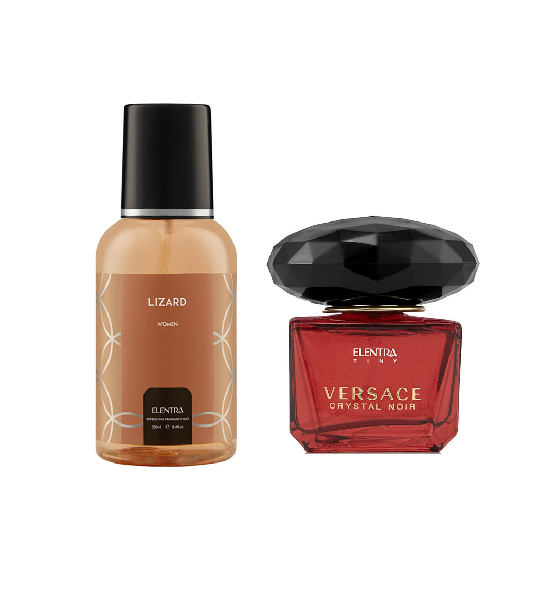 عطر جیبی زنانه تاینی مدل Versace Crystal Noir به همراه بادی اسپلش زنانه مدل Lizard