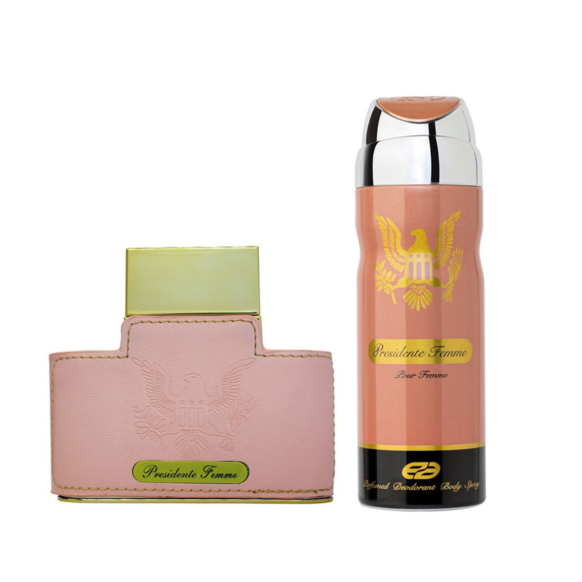 ادو پرفیوم زنانه مدل Presidente حجم 80 میلی لیتر به همراه ادو اسپری خوشبو کننده بدن زنانه مدل Presidente حجم 200 میلی لیتر