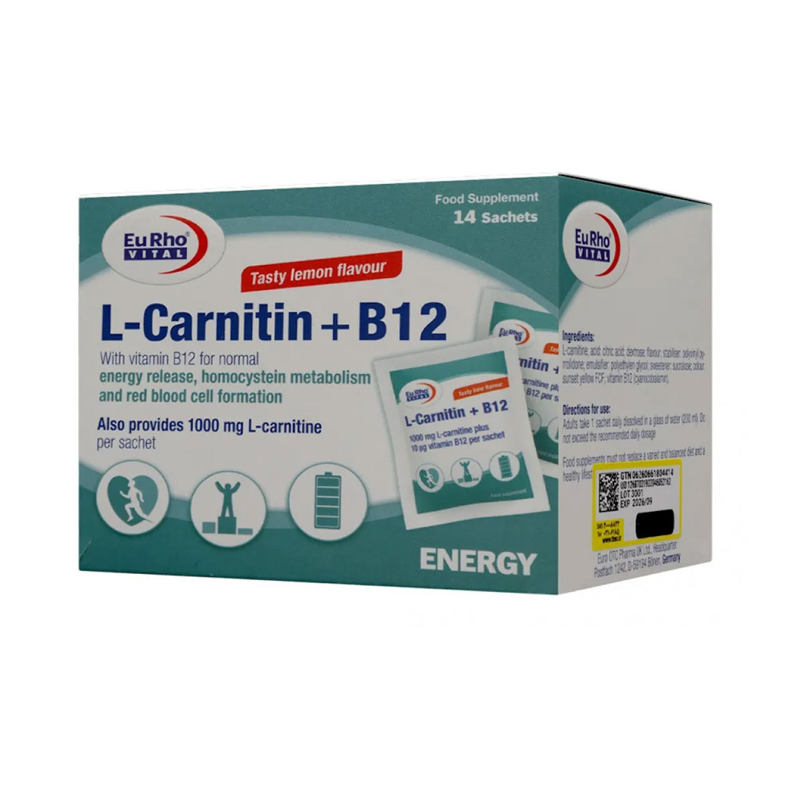 ساشه ال کارنیتین و ب12 بسته 14 عددی