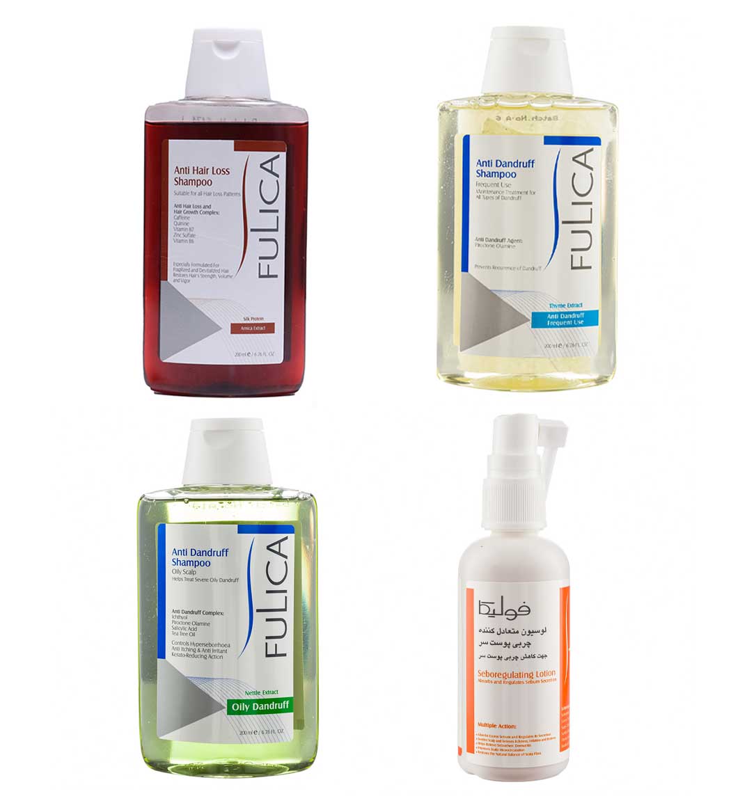 پک شامپو ضد ریزش و تقویت کننده مو به همراه شامپو ضد شوره مخصوص شوره و پوست سر چرب 200میل و شامپو ضد شوره جهت مصرف روزانه 200میل و لوسیون متعادل کننده چربی پوست سر