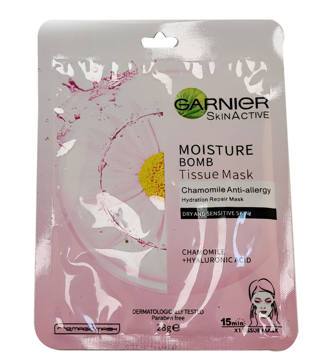 ماسک ورقه ای بمب آبرسان حاوی عصاره بابونه مناسب پوست های حساس بسته تک عددی