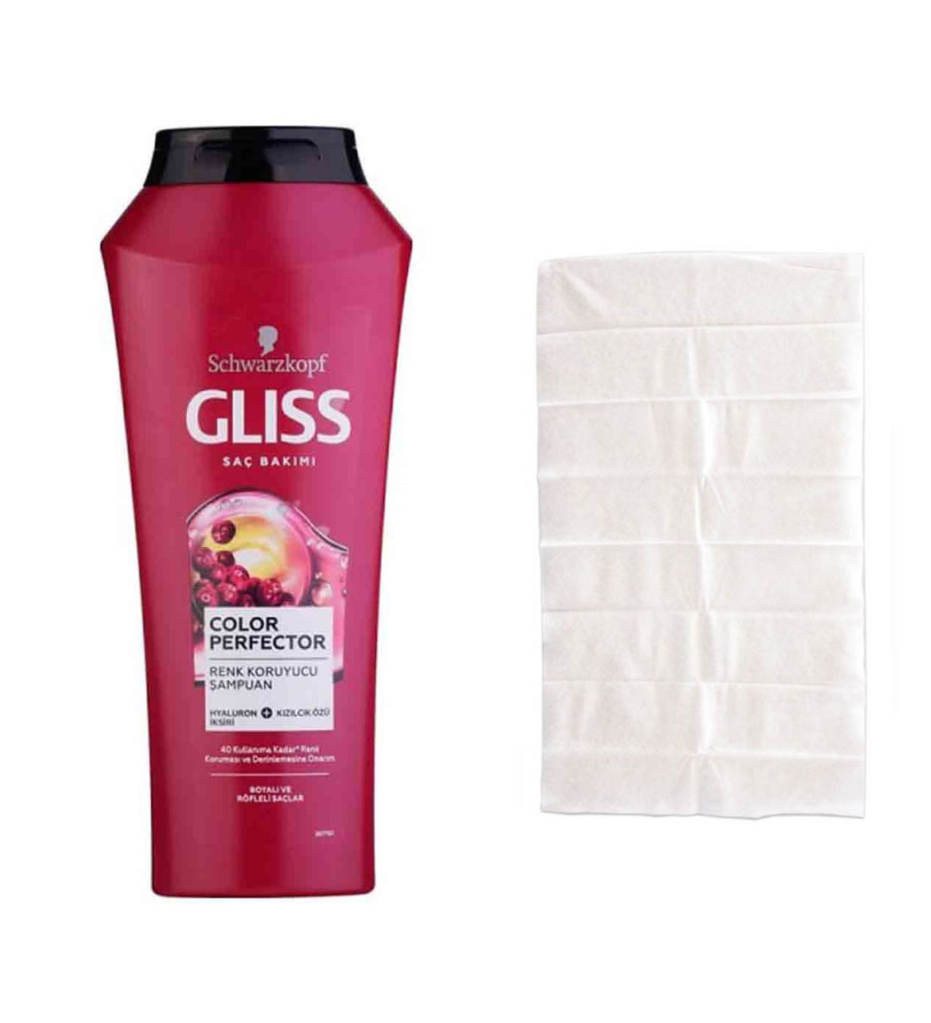حوله هدیه به همراه شامپو تثبیت کننده رنگ مو Color Perfector حجم 500 میل