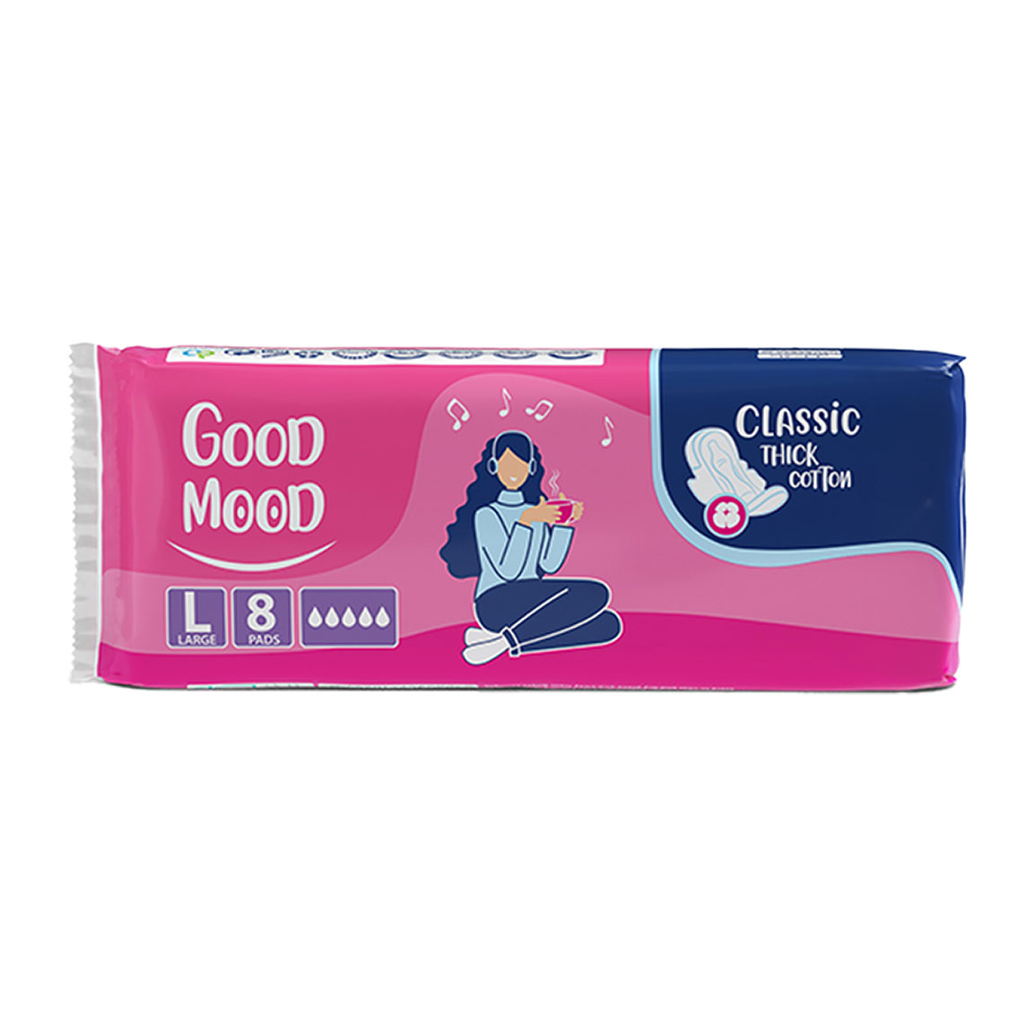 نوار بهداشتی بالدار کلاسیک ضخیم پنبه ای صورتی سایز بزرگ بسته 8 عدد