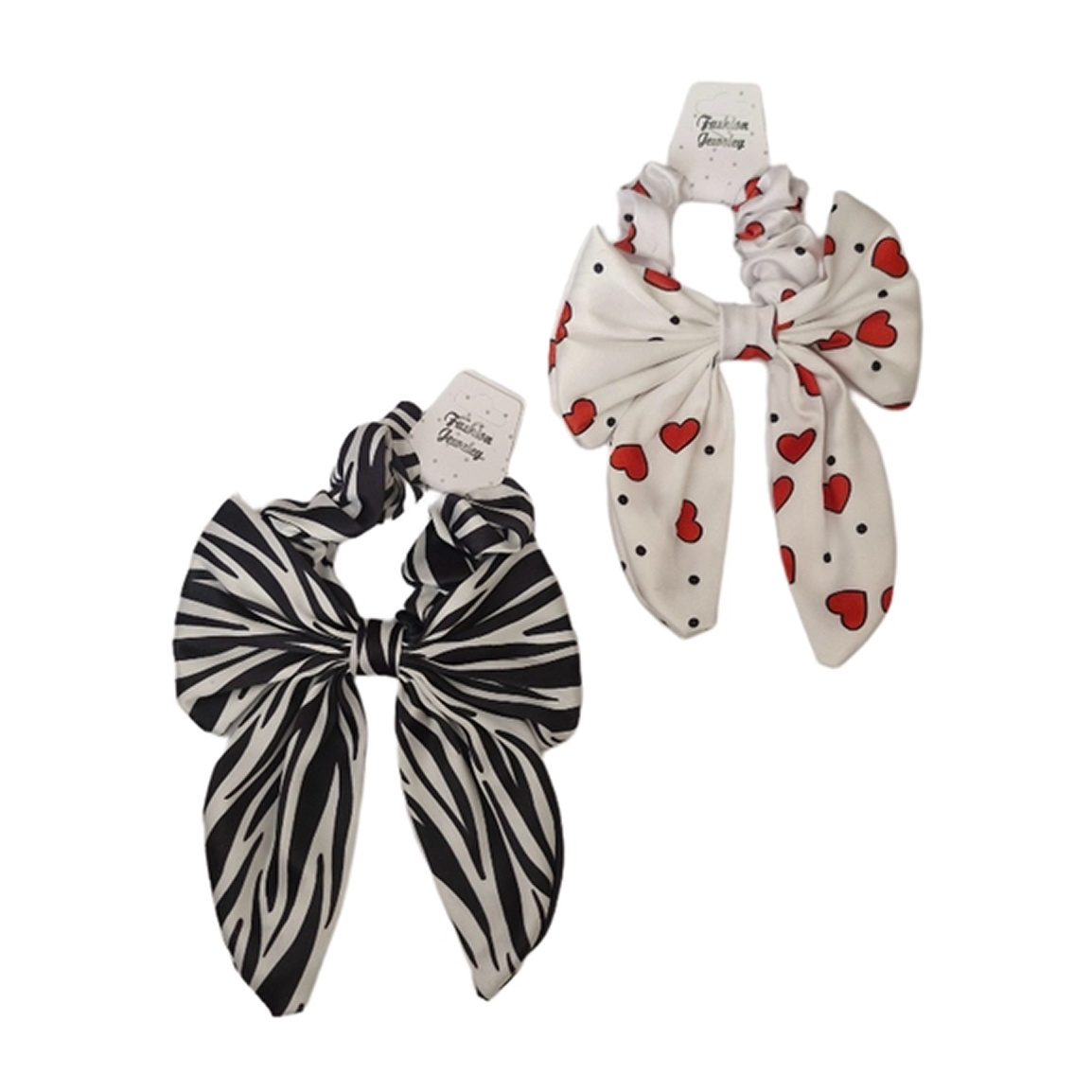 کش مو اسکرانچی پاپیونی مدل قلب و زبرا کد 75 بسته 2 عددی