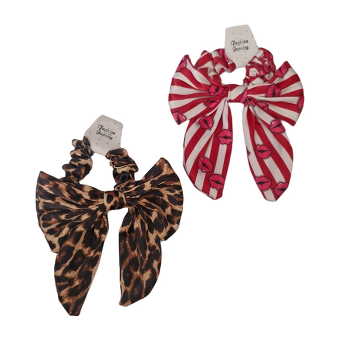 کش مو اسکرانچی دنباله دار طرح پلنگی و راه راه کد 55 بسته 2 عددی