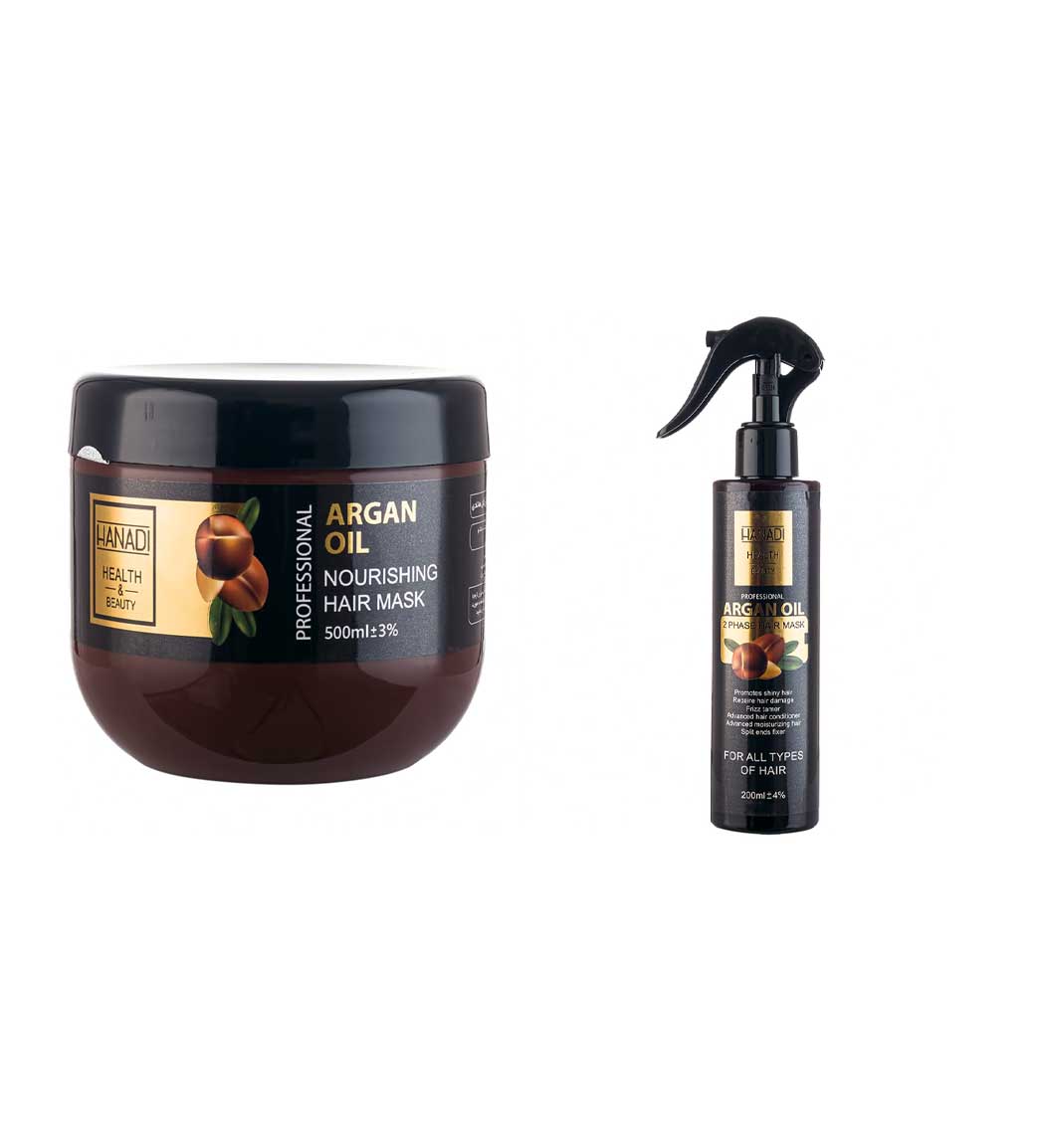 پک ماسک مو دو فاز حاوی روغن آرگان 200 میل و ماسک مو مغذی حاوی روغن آرگان و فاقد سولفات 500 میل