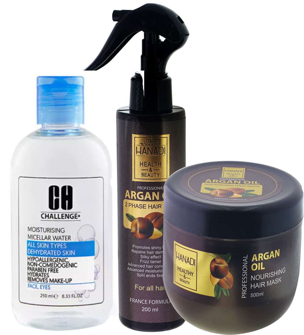 ماسک مو دوفاز هانادی+ ماسک مو آرگان کاسه ای هانادی + میسلار آبرسان چلنج