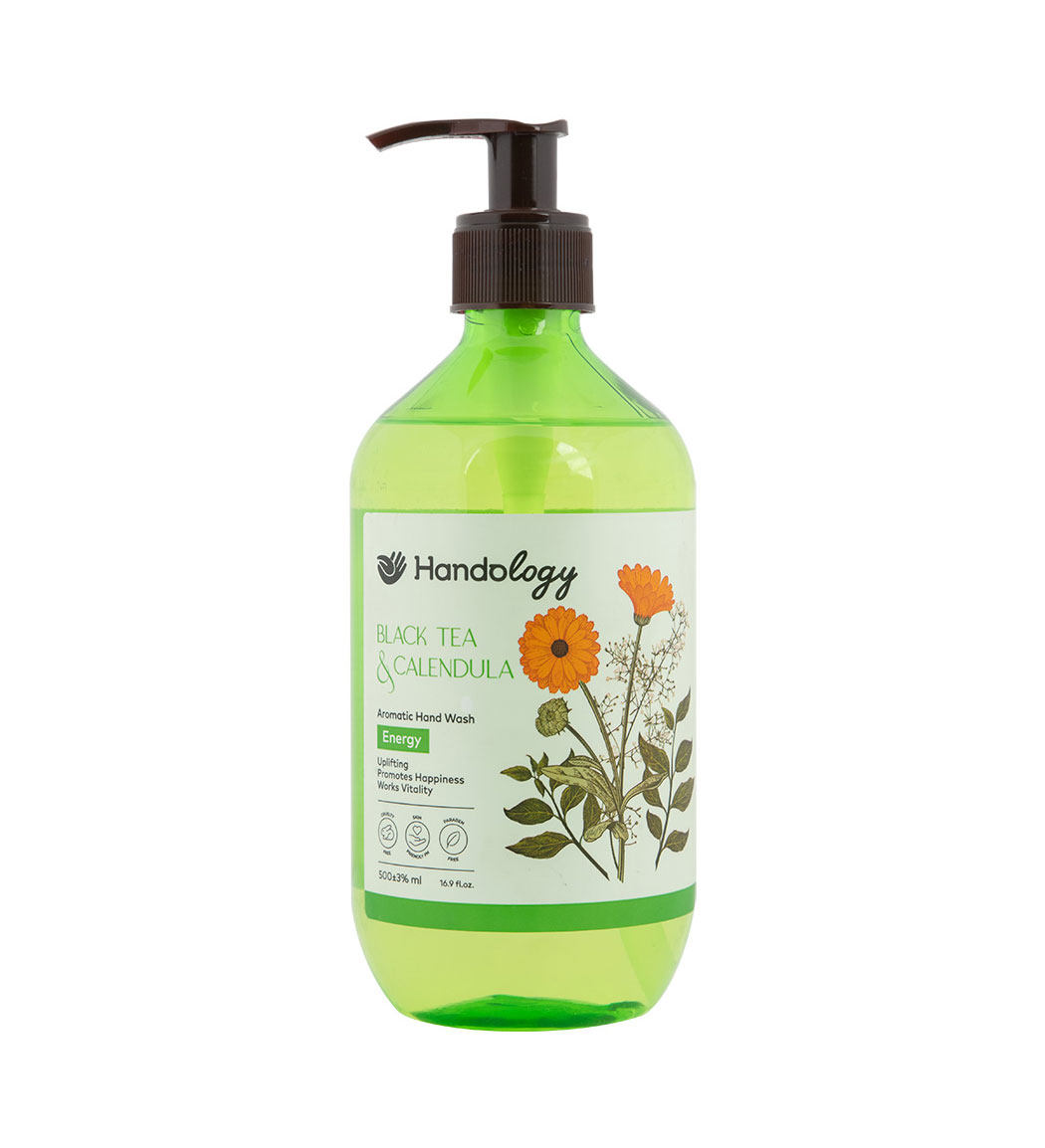 مایع دستشویی آروما تراپی با رایحه های چای سیاه و گل همیشه بهار حجم 500 میل