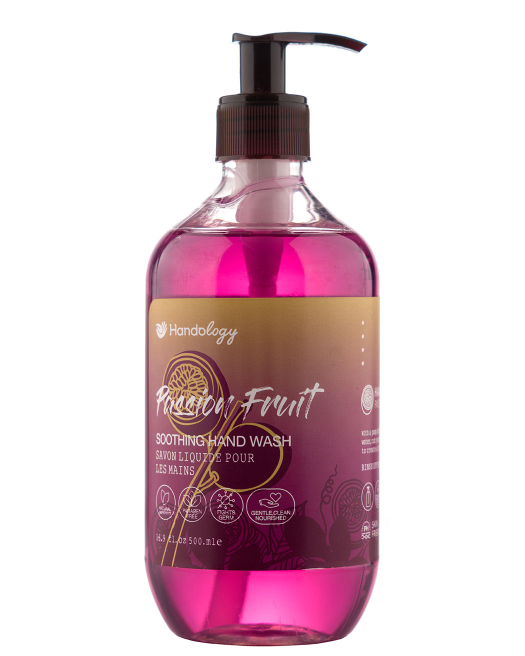 مایع دستشویی آنتی باکتریال شفاف با رایحه پشن فروت 500 میل