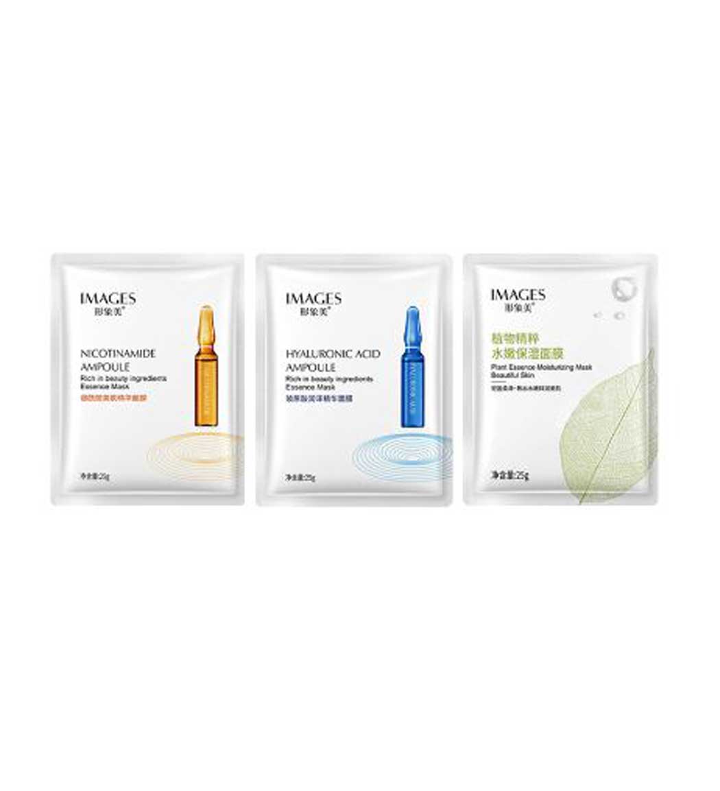 پک سه عددی ماسک صورت مدل هیالورونیک اسید، نیکوتینامید برگ گیاه