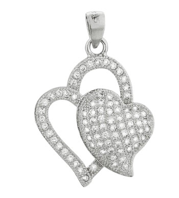 آویز نقره دو قلب نگین دار