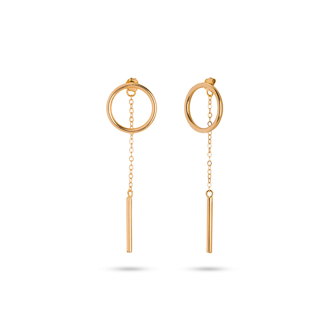 گوشواره طلا 18 عیار زنانه مدل دایره خط زنجیر کد EMOH064