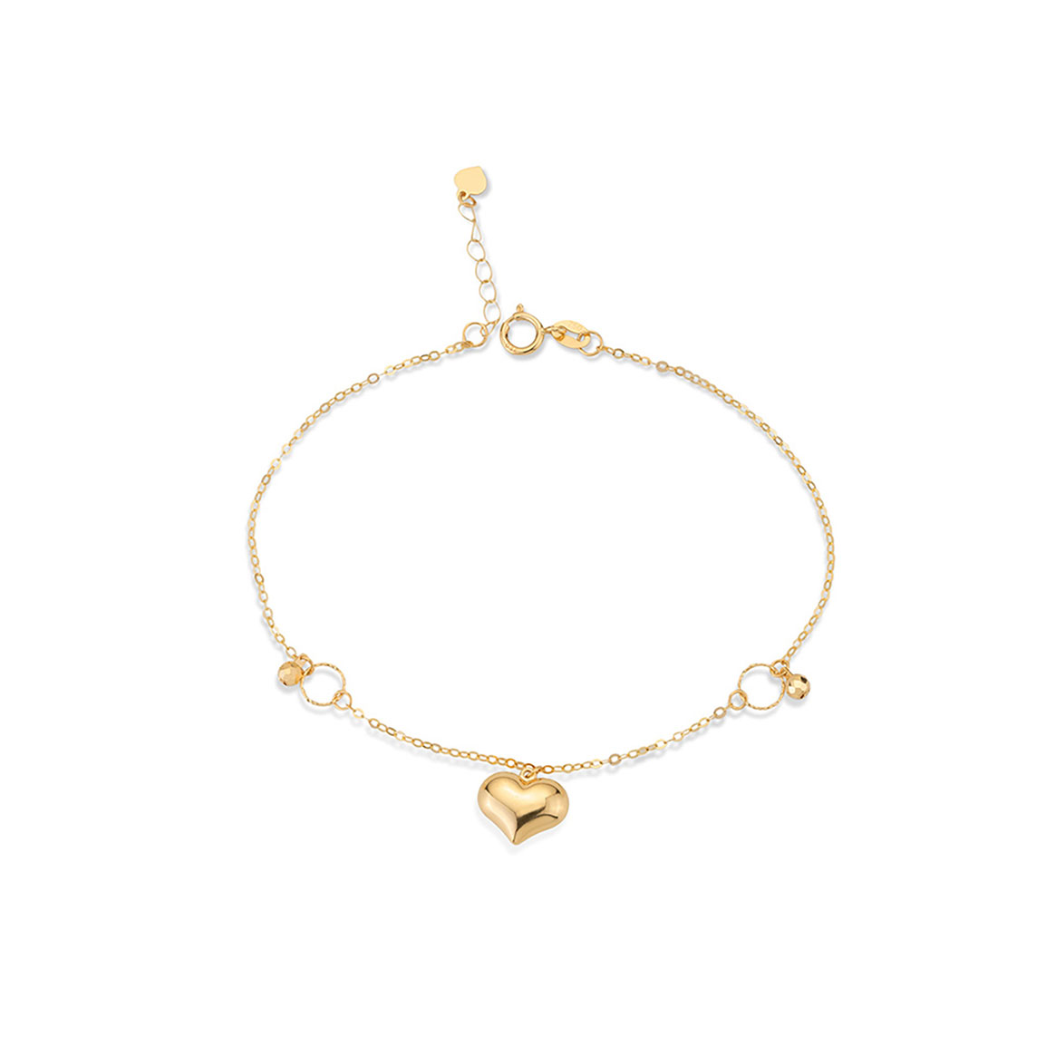 دستبند زنجیر طلا 18 عیار زنانه مدل دو حلقه گوی قلب کد BMR557
