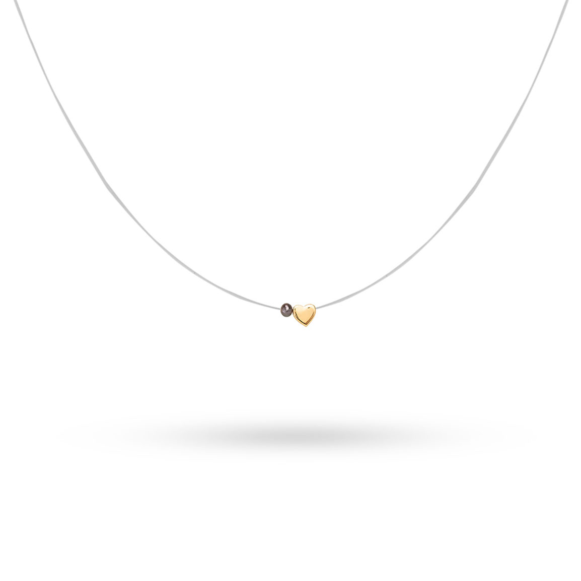 گردنبند طلا 18 عیار زنانه مدل نخ و قلب مروارید سایز 40 کد NT197