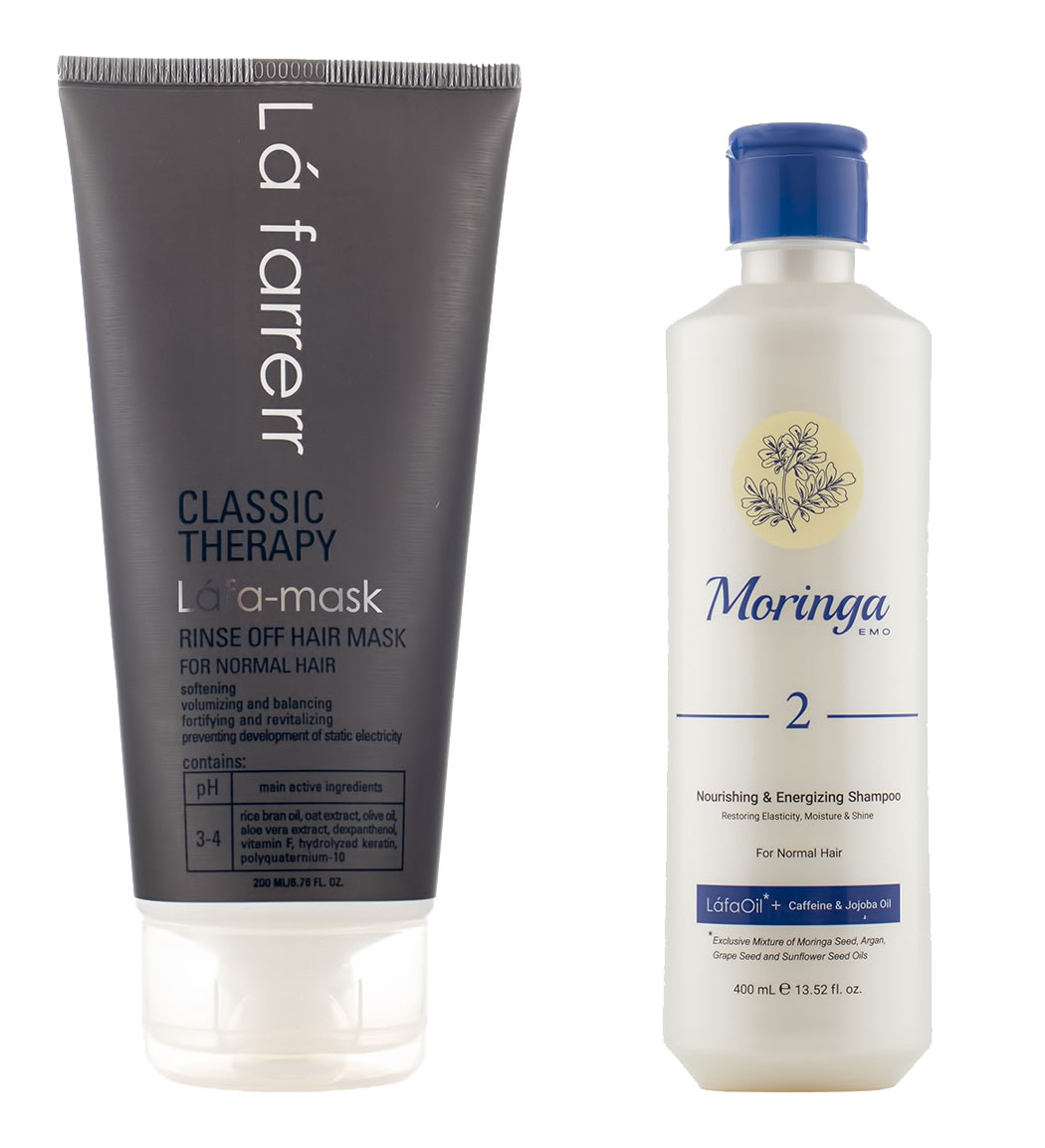 پک شامپو تقویت کننده فولیکول موهای معمولی شماره 2حجم 400میل مورینگا و ماسک مو حالت دهنده موهای معمولی