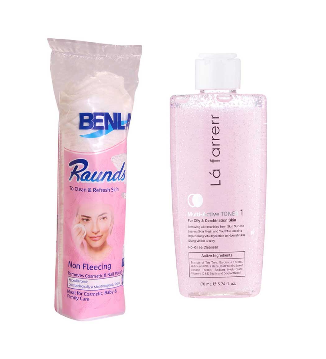 پک تونر مولتی اکتیو 1 برای پوست چرب و مختلط و پد آرایش پاک کن بسته 70 عددی