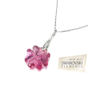 گردنبند کریستال نقره شبدر صورتی