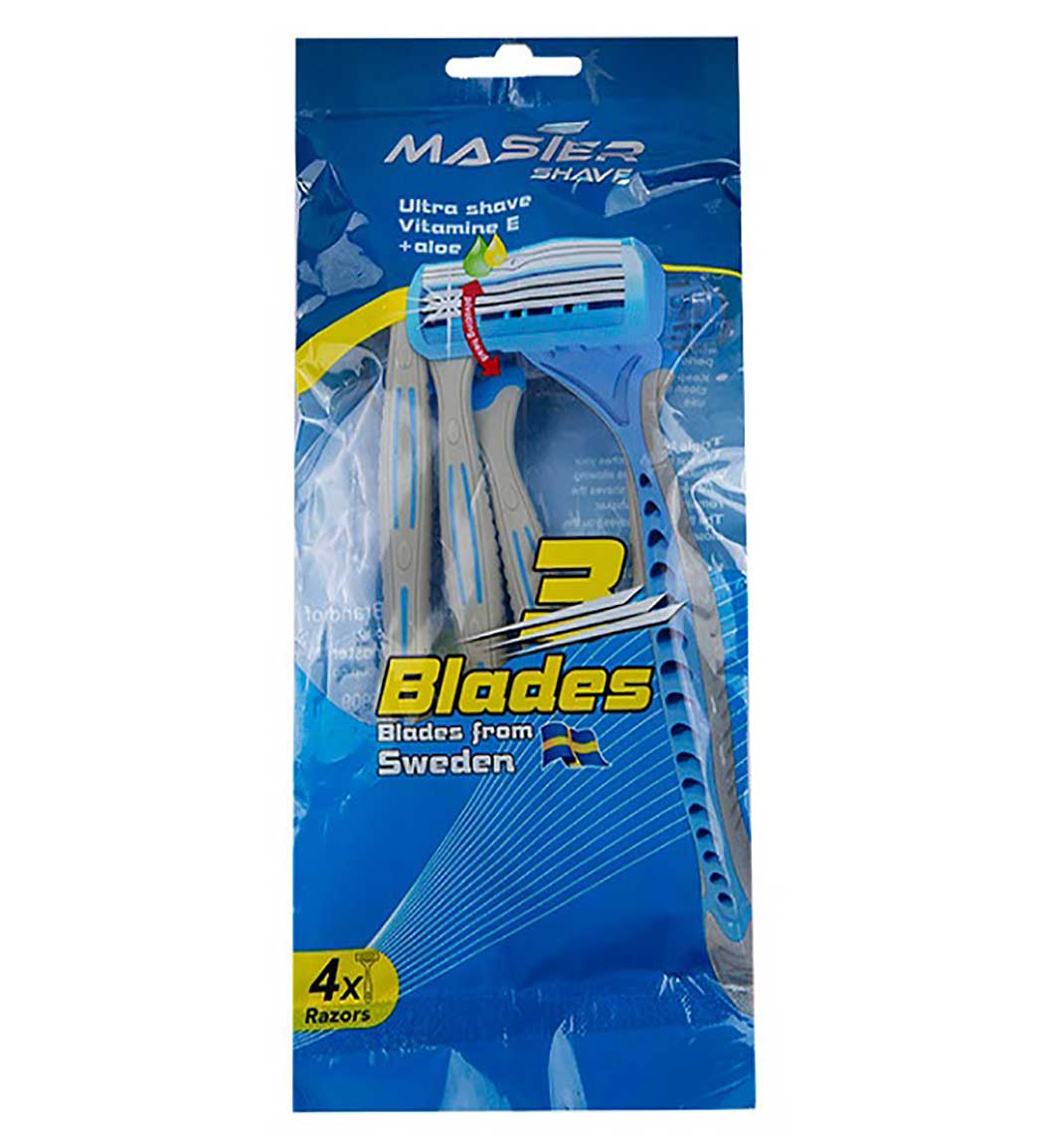 خودتراش آبی با سری متحرک 3تیغه بسته 4 عددی