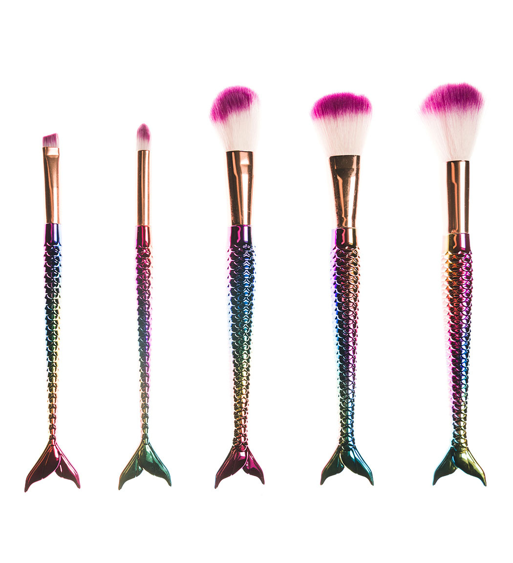 ست براش 5 عددی رنگین کمان مدل ماهی همراه با کیف ارسال با رنگ رندوم