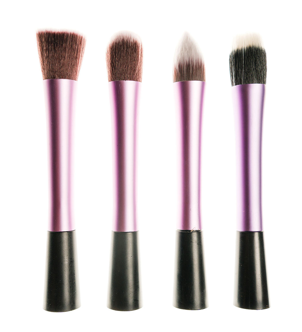 ست براش آرایش رژگونه رنگ بنفش 4 عددی همراه با کیف ارسال با رنگ رندوم