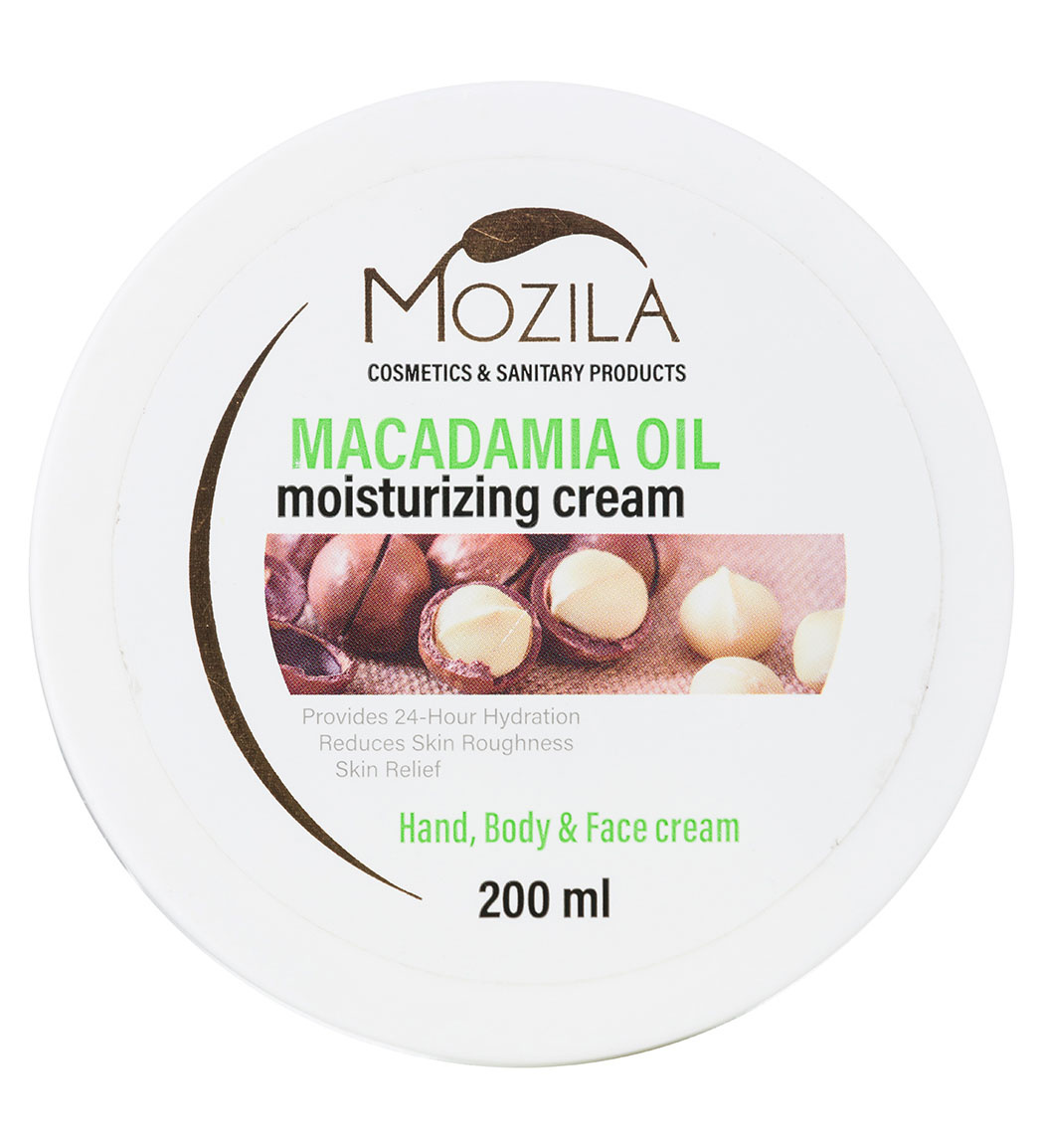 کرم مرطوب کننده دست صورت و بدن کاسه ای حاوی روغن ماکادمیا 200میل