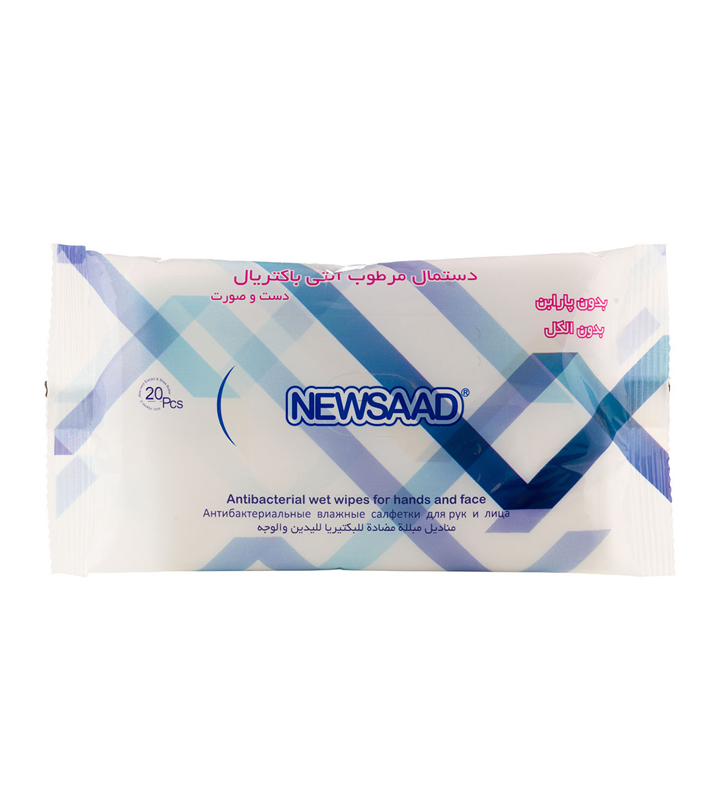 دستمال مرطوب دست و صورت آنتی باکتریال 20 عددی