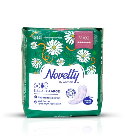 نوار بهداشتی پنبه ای مدل MAXI مناسب شب سایز 3 گل سفید 8عددی