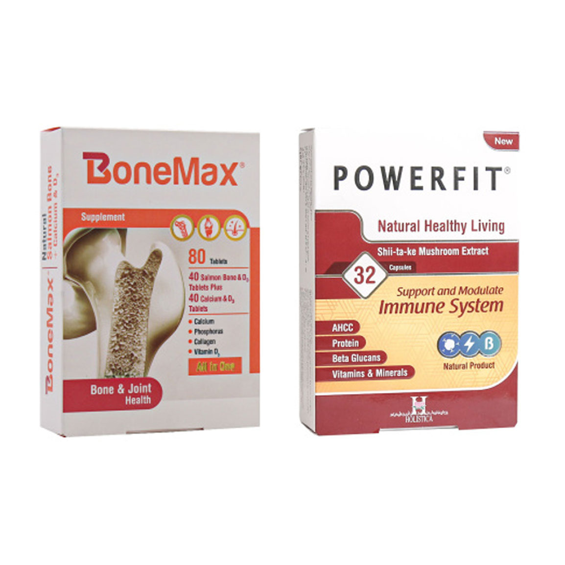 پک دو عددی قرص کلسیم مدل Bonemax و کپسول مکمل گیاهی مدل Powerfit